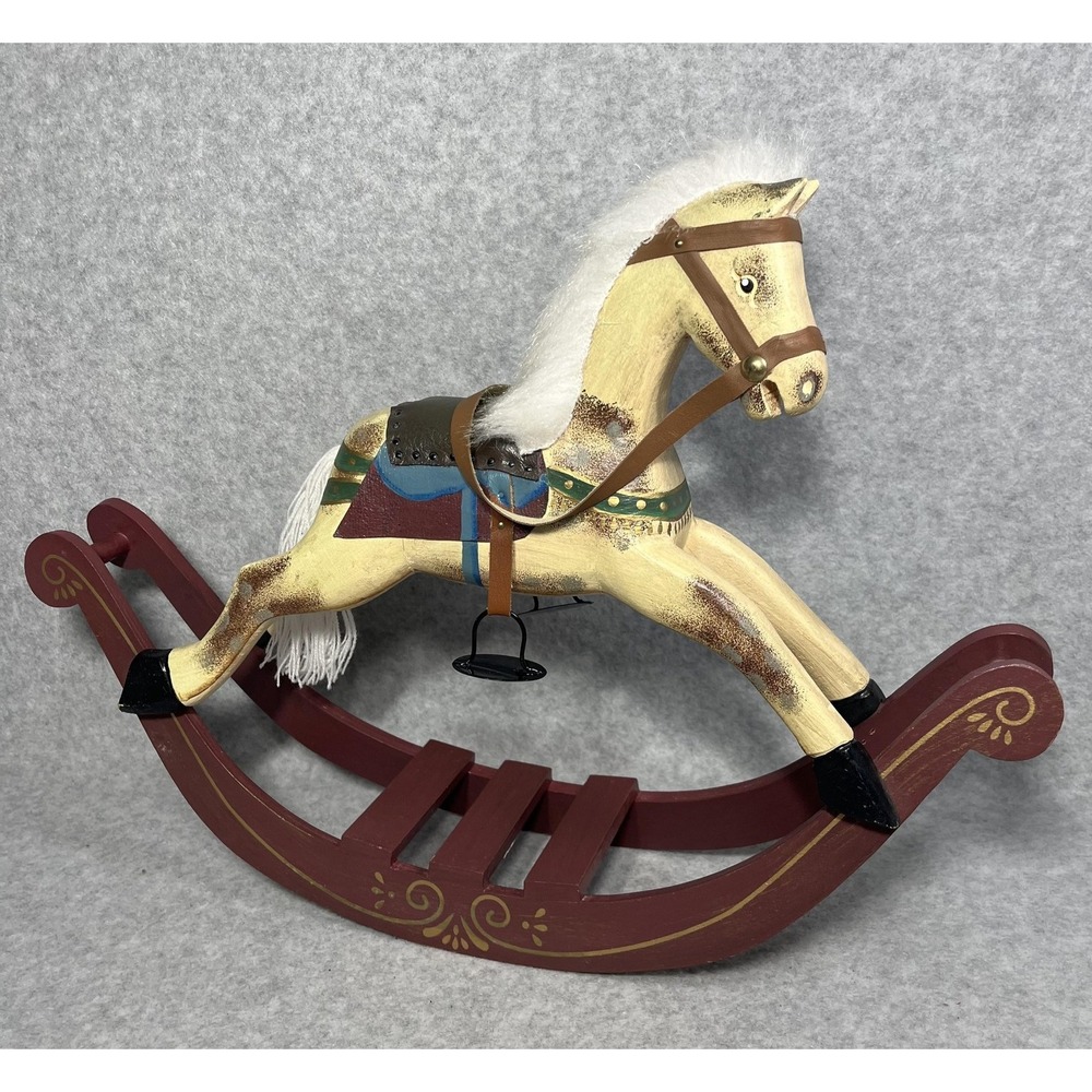 Wooden Rocking Horse 15" Folk Art Hand Painted Decor Toy Christmas Victorian